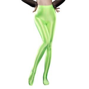 boow sexy oil glossy footed leggings ultra shimmery nylon spandex tights opaque pantyhose yoga pants (neon green, l) (large) (su-us-9110)