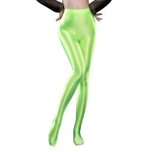 BooW Sexy Oil Glossy Footed Leggings Ultra Shimmery Nylon Spandex Tights Opaque Pantyhose Yoga Pants (Neon Green, L) (Large) (SU-US-9110)