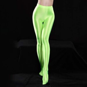 BooW Sexy Oil Glossy Footed Leggings Ultra Shimmery Nylon Spandex Tights Opaque Pantyhose Yoga Pants (Neon Green, L) (Large) (SU-US-9110)