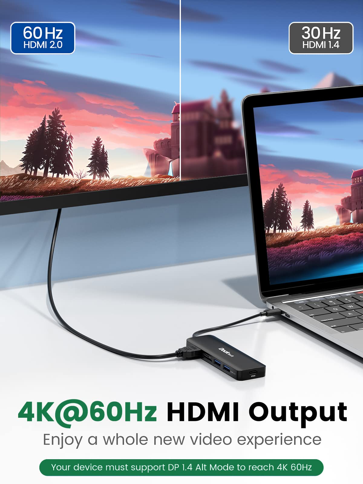 USB C Hub HDMI PD Adapter for MacBook Air/Pro, Surface Pro 7/8, XPS and More, Dockteck 6-in-1 Type C Hub with 4K 60Hz, 100W PD, SD & microSD Card Reader, 2 USB 3.0 Data 5Gbps