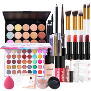 Pure Vie All-in-One Holiday Gift Surprise Makeup Set Essential Starter Bundle Include Eyeshadow Palette Lipstick Concealer Blush Mascara Eyeliner Face Powder Lipgloss Brush - Full Makeup Kit for Women