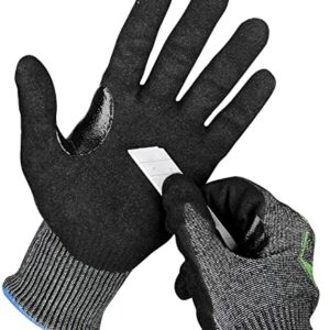 OKIAAS Level 6 Cut Resistant Work Gloves, Foam Nitrile Coated with Grip, Touchscreen Safety Gloves for Woodworking, Fishing, Construction, Heavy Duty Work (L/Size 9, 1 Pair)