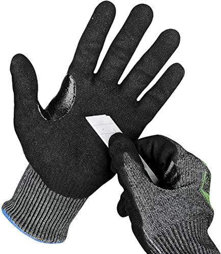 OKIAAS Level 6 Cut Resistant Work Gloves, Foam Nitrile Coated with Grip, Touchscreen Safety Gloves for Woodworking, Fishing, Construction, Heavy Duty Work (L/Size 9, 1 Pair)