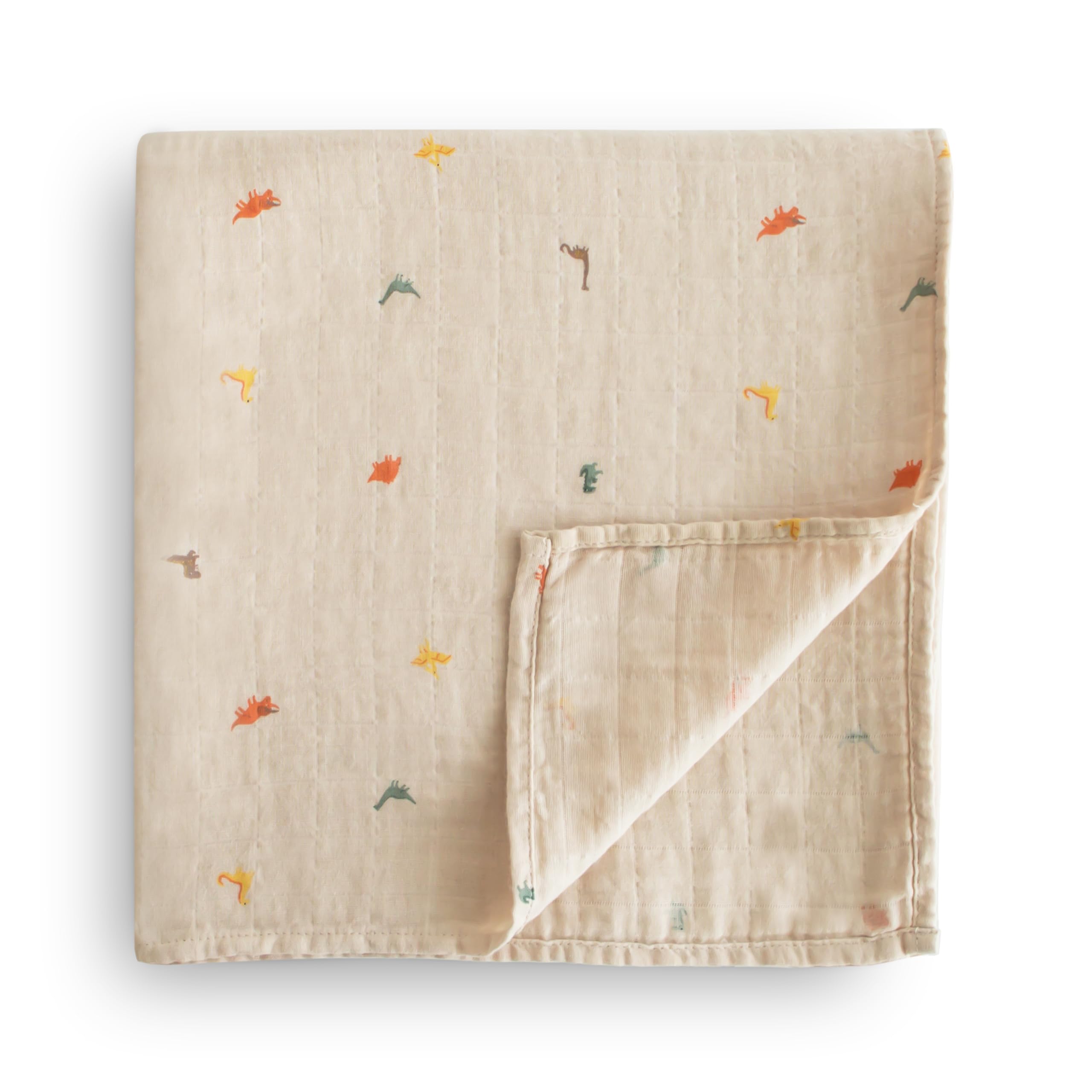 mushie Muslin Baby Swaddle Blanket | 100% Organic Cotton (Dinosaurs)