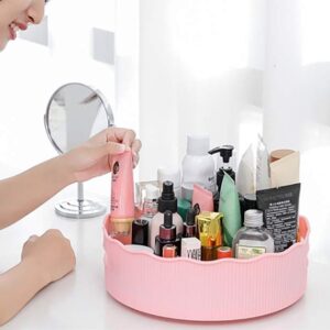 Goeielewe Lazy Susan Organizer Plastic Turntable Round Rotating Storage Organizer Tray with Handle for Kitchen Cabinets, Pantry, Countertops, Bathroom Vanity (Pink, Small: 9.5-Inch)