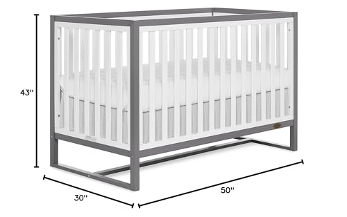 Dream On Me Arlo 5-in-1 Convertible Crib in Steel Grey and White, JPMA Certified, 3 Mattress Height Settings, Non-Toxic Finish, Made of Sustainable and Sturdy Pinewood