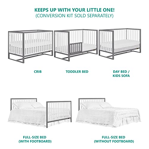 Dream On Me Arlo 5-in-1 Convertible Crib in Steel Grey and White, JPMA Certified, 3 Mattress Height Settings, Non-Toxic Finish, Made of Sustainable and Sturdy Pinewood