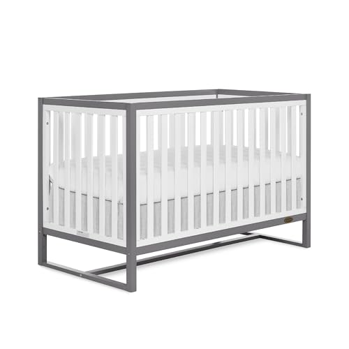 Dream On Me Arlo 5-in-1 Convertible Crib in Steel Grey and White, JPMA Certified, 3 Mattress Height Settings, Non-Toxic Finish, Made of Sustainable and Sturdy Pinewood