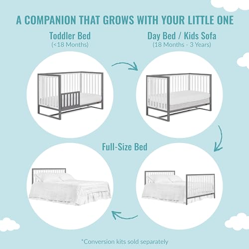 Dream On Me Arlo 5-in-1 Convertible Crib in Steel Grey and White, JPMA Certified, 3 Mattress Height Settings, Non-Toxic Finish, Made of Sustainable and Sturdy Pinewood