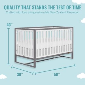 Dream On Me Arlo 5-in-1 Convertible Crib in Steel Grey and White, JPMA Certified, 3 Mattress Height Settings, Non-Toxic Finish, Made of Sustainable and Sturdy Pinewood