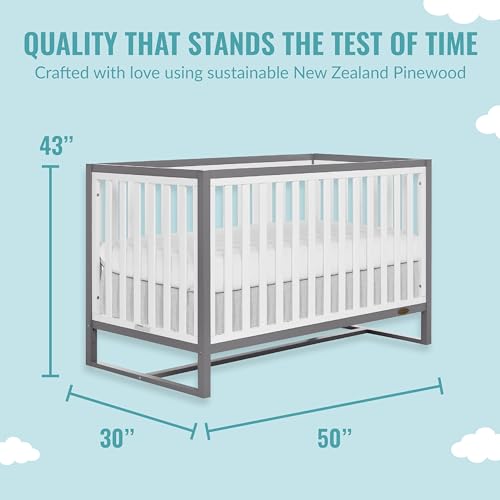 Dream On Me Arlo 5-in-1 Convertible Crib in Steel Grey and White, JPMA Certified, 3 Mattress Height Settings, Non-Toxic Finish, Made of Sustainable and Sturdy Pinewood