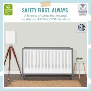 Dream On Me Arlo 5-in-1 Convertible Crib in Steel Grey and White, JPMA Certified, 3 Mattress Height Settings, Non-Toxic Finish, Made of Sustainable and Sturdy Pinewood