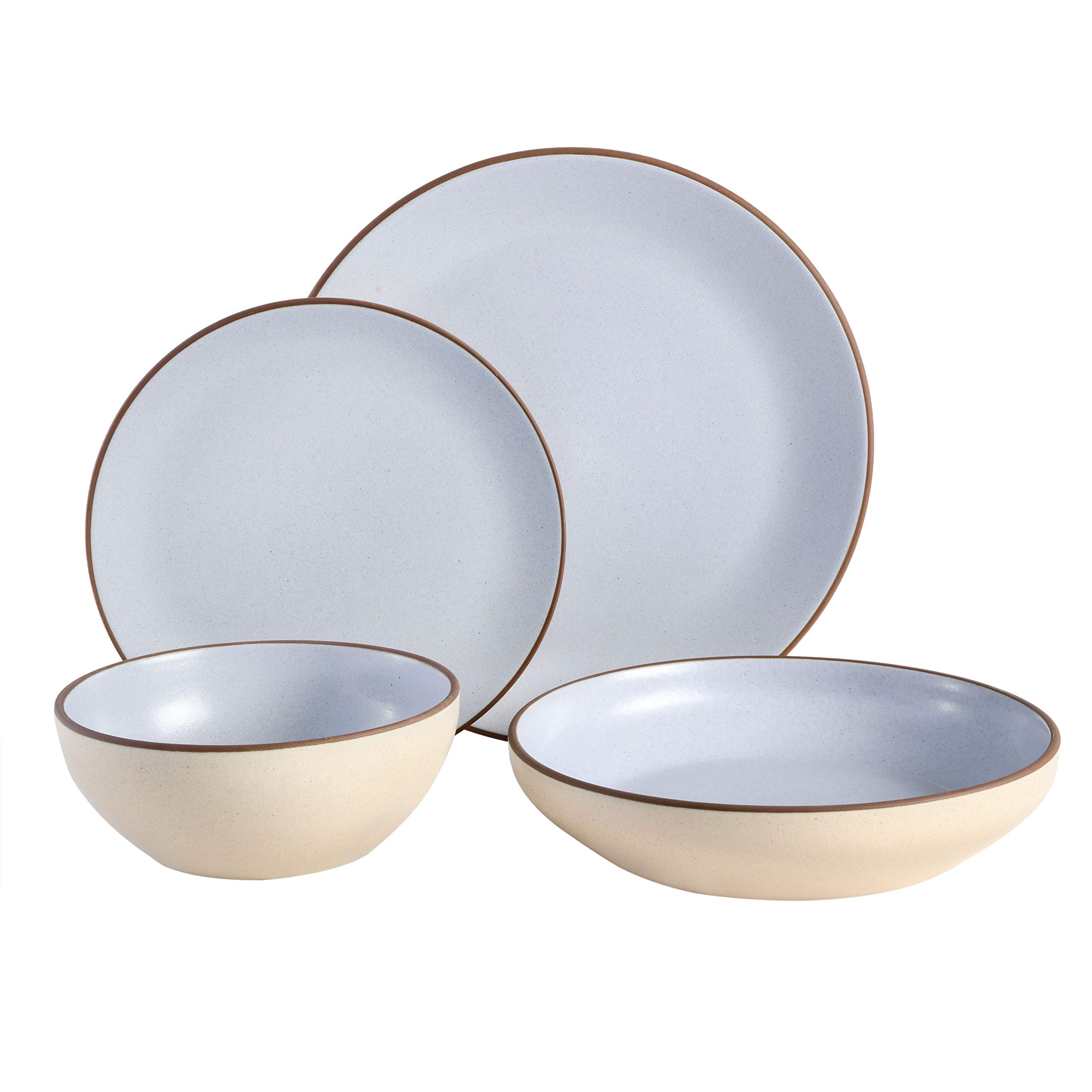 Gibson Elite Contempo Classic Double Bowl Dinnerware Set, Service for 4 (16pcs), Light Blue