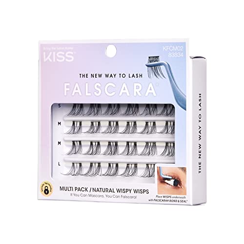 KISS Falscara Multipack False Eyelashes, Lash Clusters, Natural Wispy Wisps', 10mm-12mm-14mm, Includes 24 Assorted Lengths Wisps, Contact Lens Friendly, Easy to Apply, Reusable Strip Lashes