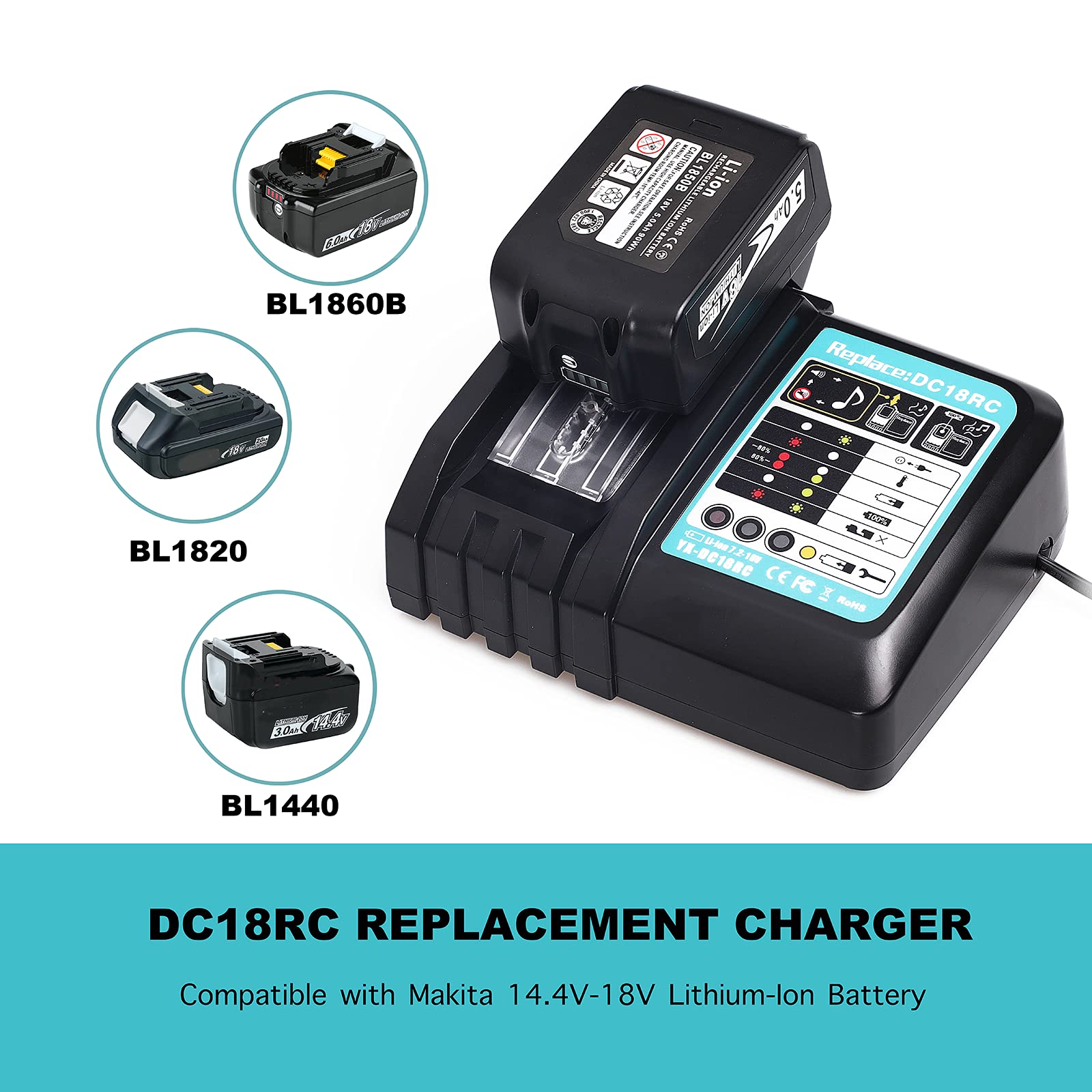 Lilocaja DC18RC 18V 3.0A Rapid Battery Charger for All Makita 14.4V-18V LXT Lithium-Ion Battery BL1860 BL1850 BL1840 BL1830 BL1450 BL1440 BL1430, Replaces for Makita Charger DC18RD DC18RA DC18SF