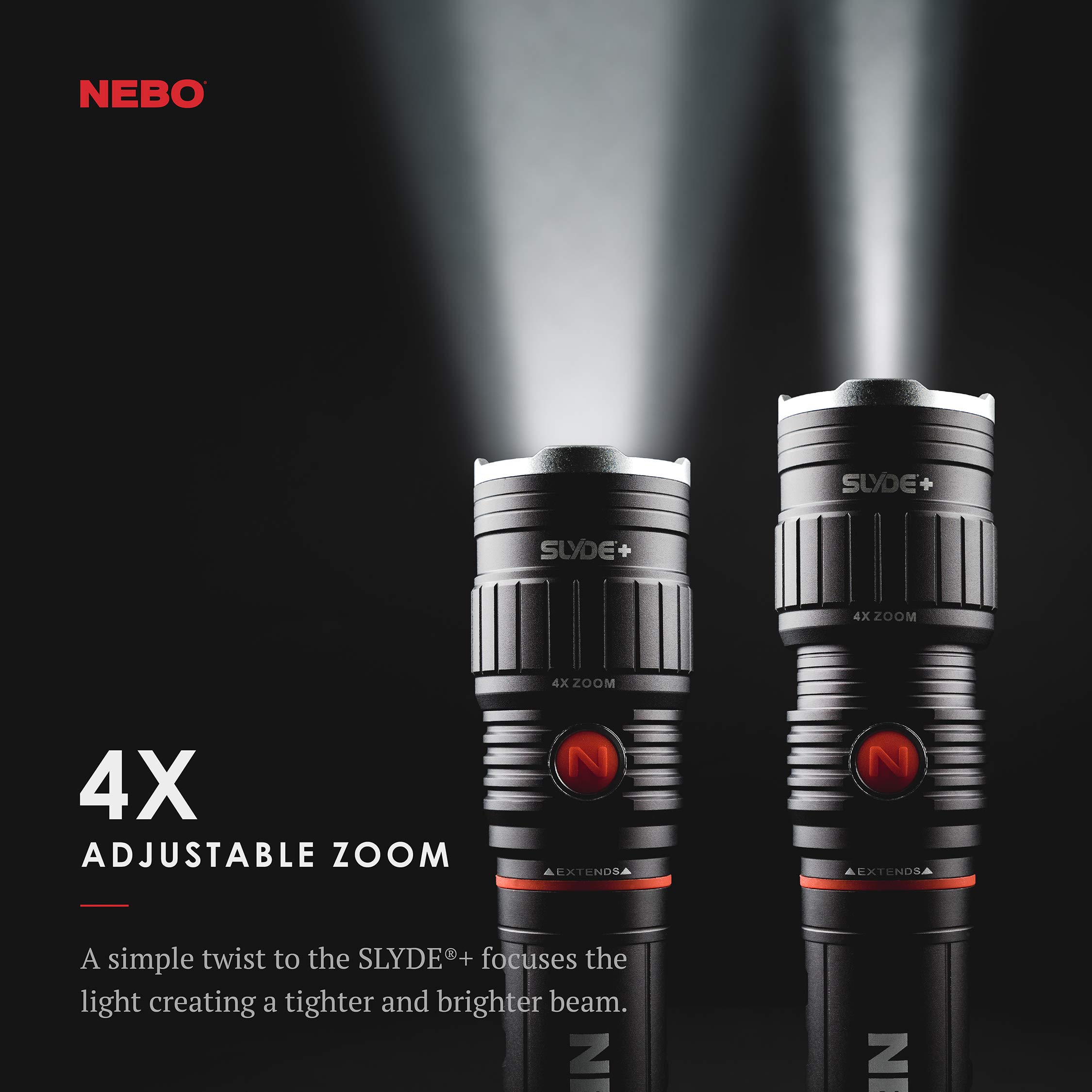 NEBO SLYDE+ Tactical LED Flashlight, Powerful 400-Lumen Bright Camping Flashlight with Slide-To-Reveal Work Light, Red Hazard Light & Magnetic Base