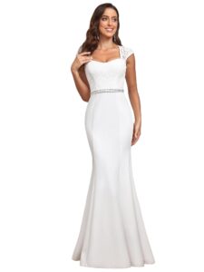 ever-pretty women's mermaid spaghetti straps v-neck long formal dresses for evening party white us10