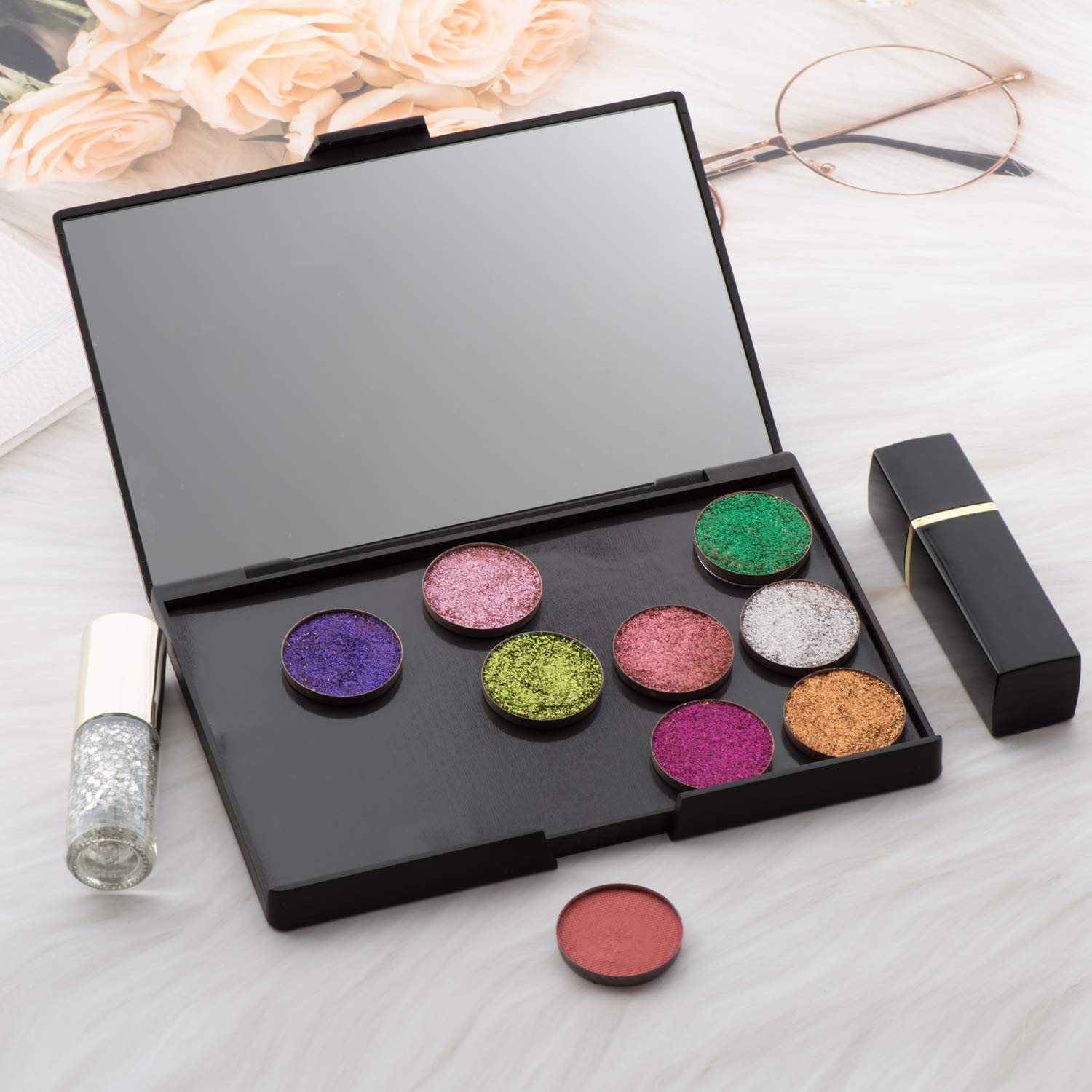 Allwon Empty Magnetic Plastic Eyeshadow Makeup Palette with 15Pcs Adhesive Empty Palette Metal Stickers for Eyeshadow Lipstick Blush Powder