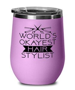 hair stylist wine glass, light purple wine tumbler, hair stylist stainless steel insulated lid wine glass mug cup present idea