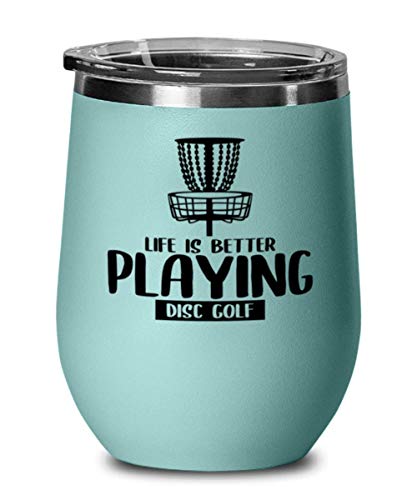 Disc Golf Wine Glass, Teal Wine Tumbler, Disc Golf Stainless Steel Insulated Lid Wine Glass Mug Cup Present Idea