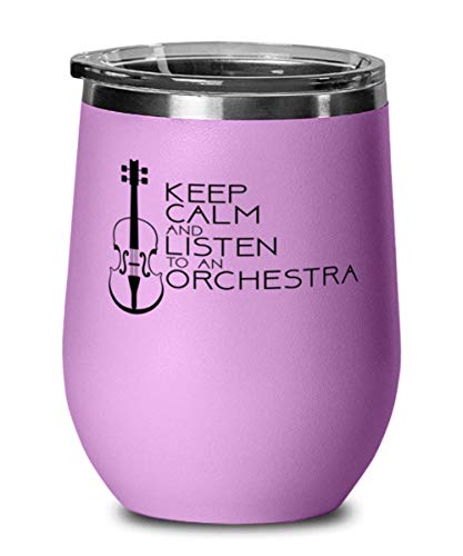 Orchestra Wine Glass, Light Purple Wine Tumbler, Orchestra Stainless Steel Insulated Lid Wine Glass Mug Cup Present Idea