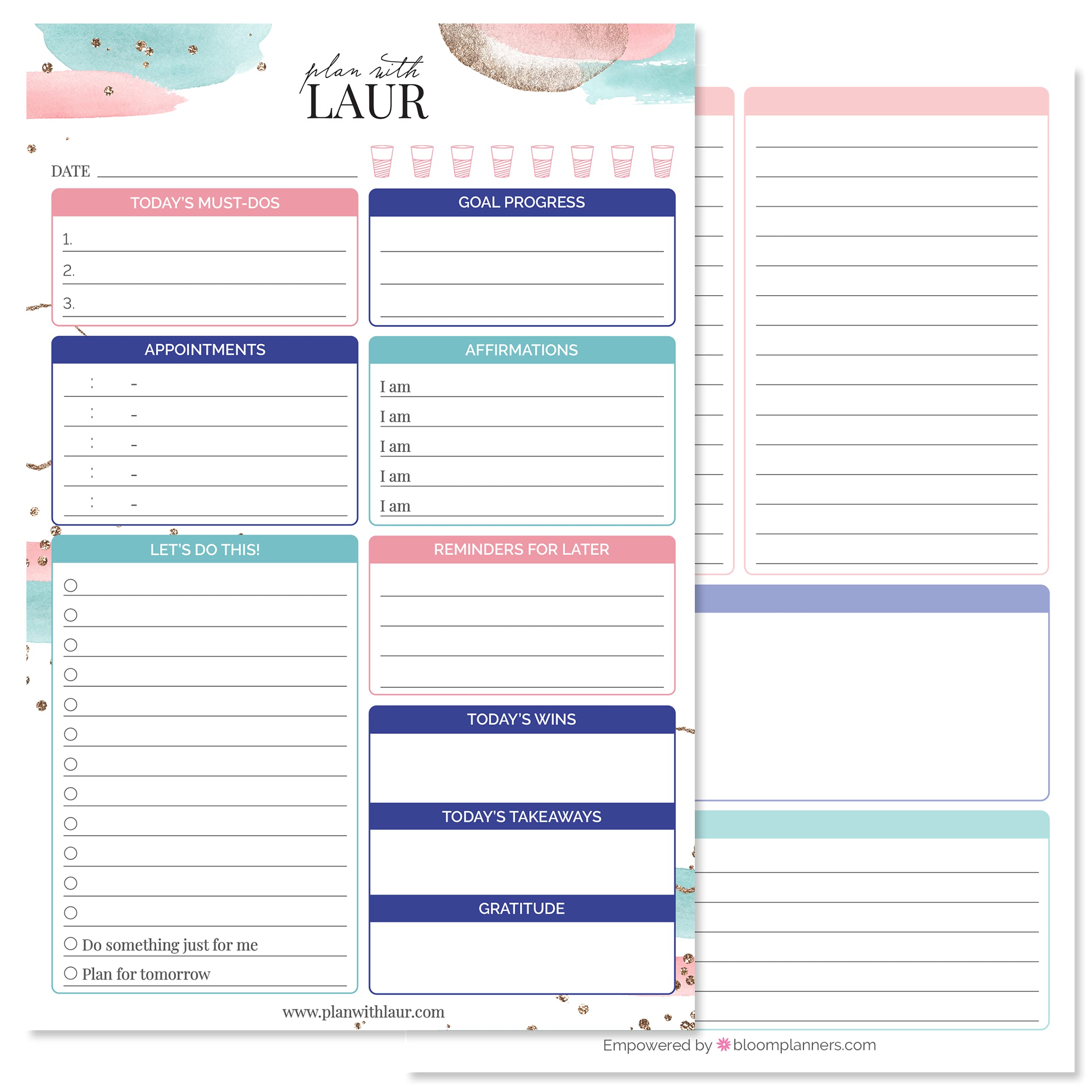 bloom daily planners Double Sided Daily Planning System Tear Off to-Do Pad - Undated Checklist Notepad Organizer with Perforated Sheets - 6" x 9" - Plan With Laur