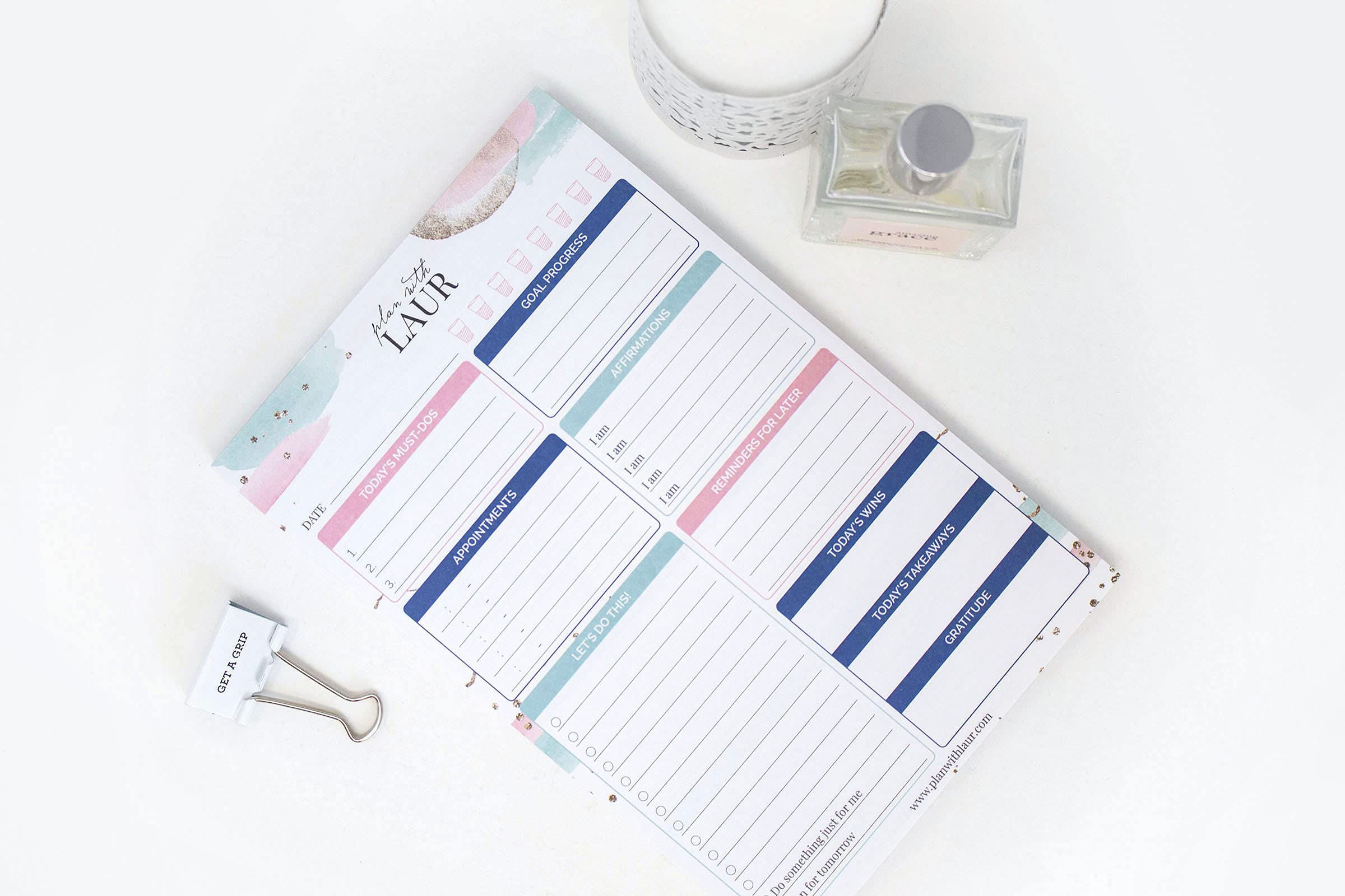 bloom daily planners Double Sided Daily Planning System Tear Off to-Do Pad - Undated Checklist Notepad Organizer with Perforated Sheets - 6" x 9" - Plan With Laur