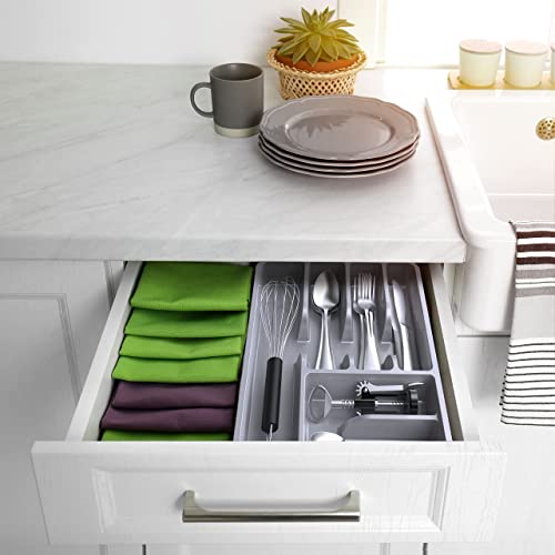 Mueller Flatware Kitchen Drawer Organizer, 10" x 13" Silverware Organizer, 6 Compartments, Heavy-Duty, Cutlery Tray for Utensils or Stuff, Dining Room, Living Room, Compact, Light Grey