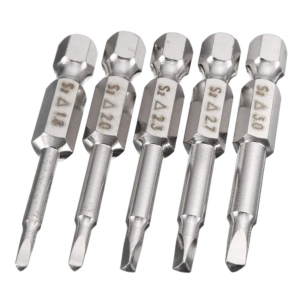 Mesee 5 Pcs Magnetic Triangle Head Screwdriver Bit Set, S2 Steel Triangular Screwdriver Bits 1/4 Hex Shank Triangle Drill Bit, 50mm length