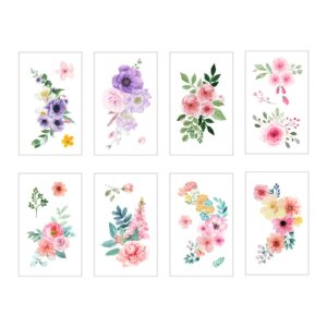 Everjoy Flowers Temporary Tattoos Stickers, Watercolor Roses, Peony, Daisy, Botanical Body Art Fake Tattoos for Women, Girls and Kids - 20 Pcs