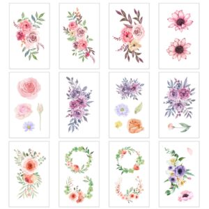 Everjoy Flowers Temporary Tattoos Stickers, Watercolor Roses, Peony, Daisy, Botanical Body Art Fake Tattoos for Women, Girls and Kids - 20 Pcs