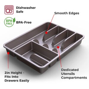 Mueller Flatware Kitchen Drawer Organizer, 10" x 13" Silverware Organizer, 6 Compartments, Heavy-Duty, Cutlery Tray for Utensils or Stuff, Dining Room, Living Room, Compact, Mocha