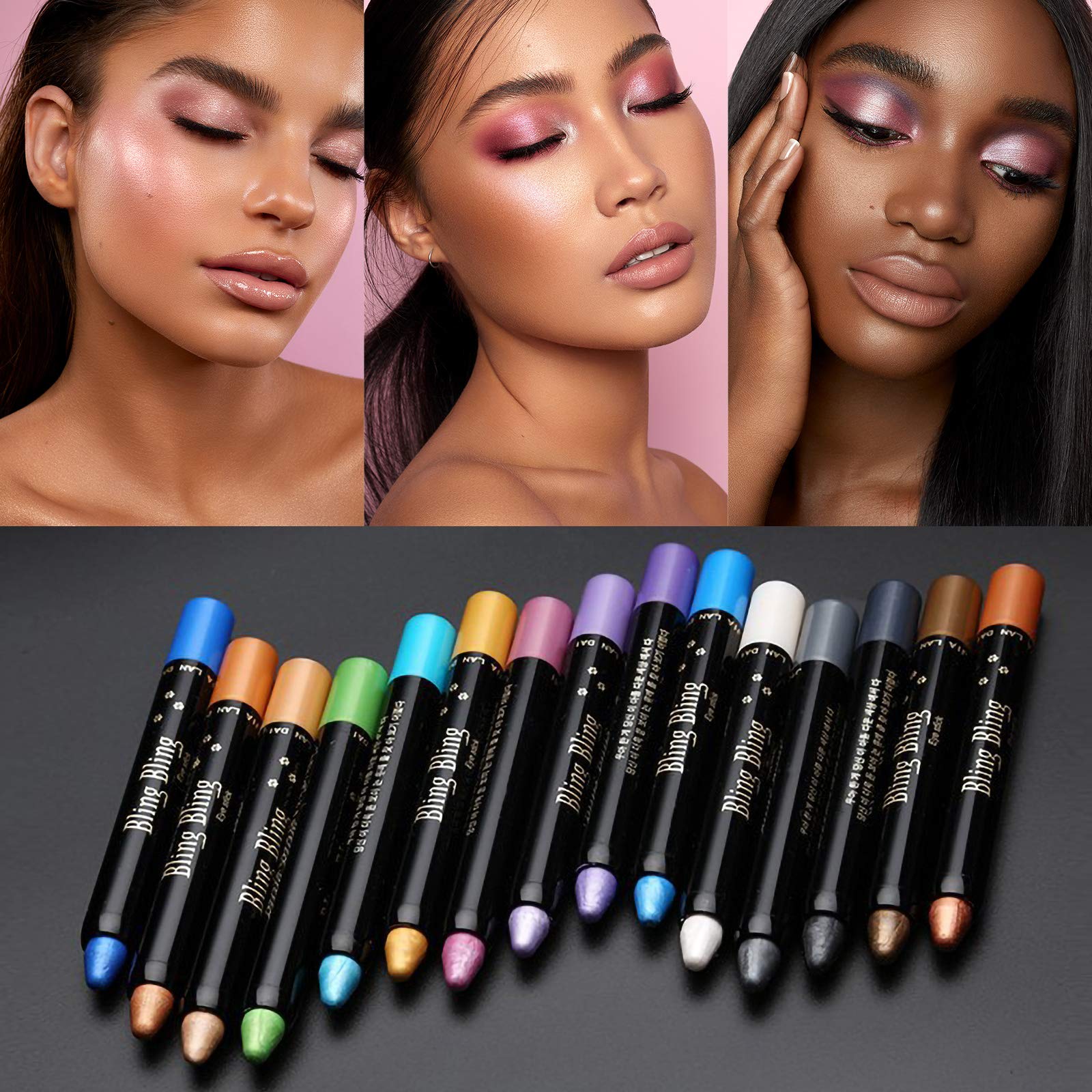 LSxia 15 Colors Glitter Eyeshadow Stick Colorful Set, Shimmer Glitter Pearl Cream Eye-Shadow Stick Eyeshadow Crayon, Shiny Colored Sticks Eyeshadow Pen Eye Makeup, Long Lasting Smooth Eye shadow Stick