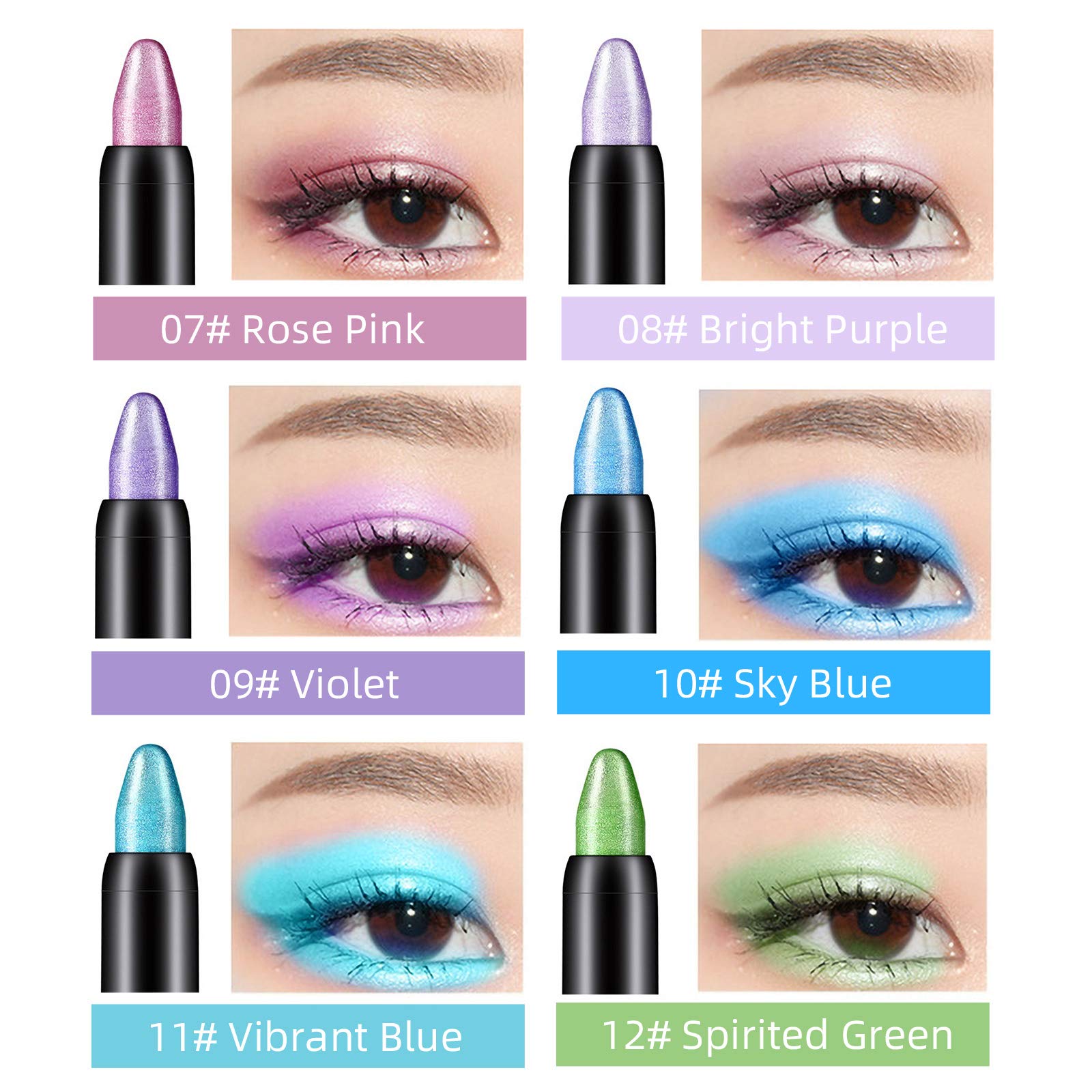 LSxia 15 Colors Glitter Eyeshadow Stick Colorful Set, Shimmer Glitter Pearl Cream Eye-Shadow Stick Eyeshadow Crayon, Shiny Colored Sticks Eyeshadow Pen Eye Makeup, Long Lasting Smooth Eye shadow Stick