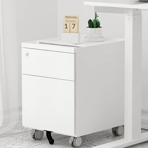 cuhome 2-drawer mobile filing cabinet with lock and casters, fully assembled except casters, vertical file metal cabinet for home office, small filing cabinet under desk, cloud white