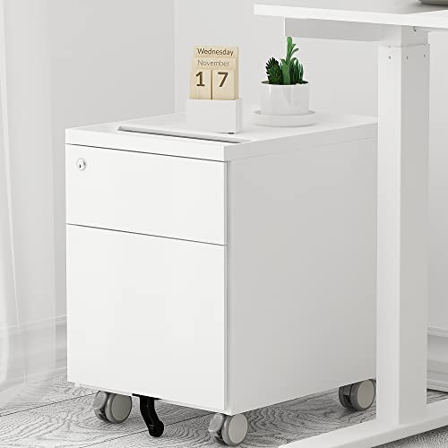 CuHome 2-Drawer Mobile Filing Cabinet with Lock and Casters, Fully Assembled Except Casters, Vertical File Metal Cabinet for Home Office, Small Filing Cabinet Under Desk, Cloud White