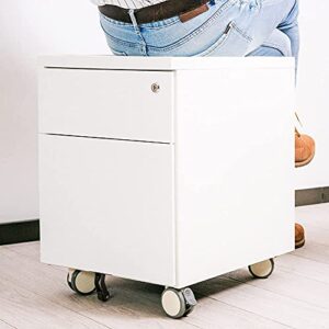 CuHome 2-Drawer Mobile Filing Cabinet with Lock and Casters, Fully Assembled Except Casters, Vertical File Metal Cabinet for Home Office, Small Filing Cabinet Under Desk, Cloud White