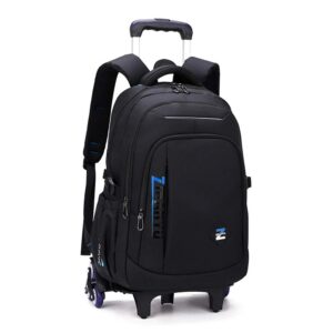 vidoscla black kids boys rolling backpack teens carry-on luggage with wheels trolly bookbag for school-6 wheels