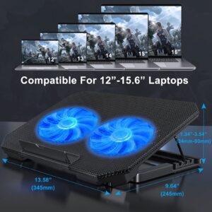 LIENS Laptop Cooling Pad with Adjustable Height Two 5.1 Inches Fan 2 USB Ports Suitable for 12"-15.6" Laptops（Black）