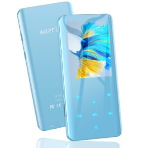 mp3 player with bluetooth 5.3, agptek a19x 2.4" curved screen portable music player with speaker lossless sound with fm radio, voice recorder, built in 32gb, supports up to 128gb, blue