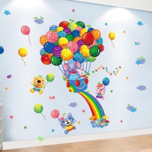 Animal Wall Sticker Cartoon Baby Children DIY Art Decal Self-Adhesive Wallpaper Mural Decorate for Living Room TV Sofa Background Bedroom Kids Room Nursery