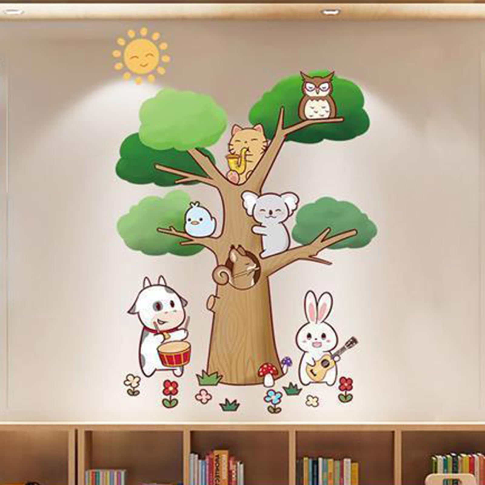 Animal Wall Sticker Cartoon Baby Children DIY Art Decal Self-Adhesive Wallpaper Mural Decorate for Living Room TV Sofa Background Bedroom Kids Room Nursery