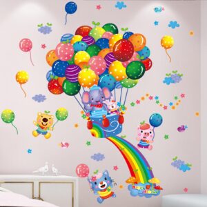 Animal Wall Sticker Cartoon Baby Children DIY Art Decal Self-Adhesive Wallpaper Mural Decorate for Living Room TV Sofa Background Bedroom Kids Room Nursery