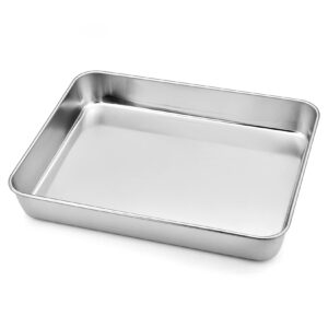 deep toaster oven tray pan, p&p chef stainless steel small rectangular baking pan, size 9.3”x7”x1.75”, brush finished & easy clean, non toxic & heavy duty