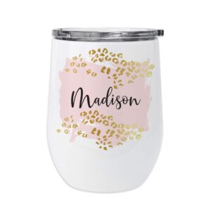 let's make memories personalized metallic leopard wine tumblers - 12 oz. - made of stainless steel - bpa free - gold
