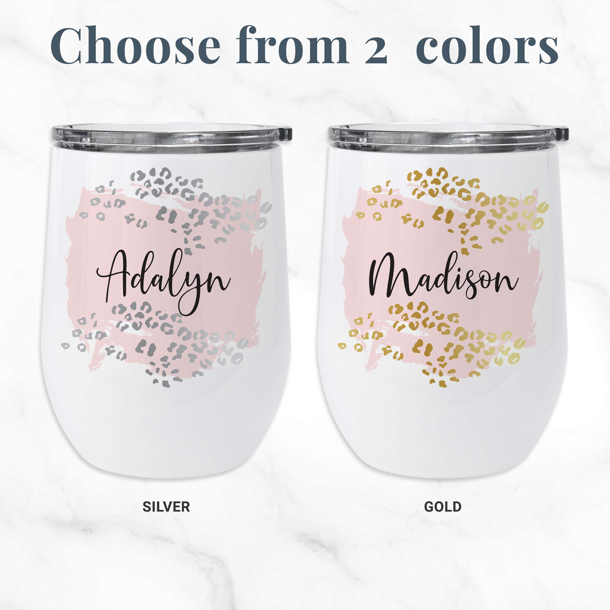 Let's Make Memories Personalized Metallic Leopard Wine Tumblers - 12 Oz. - Made of Stainless Steel - BPA Free - Gold