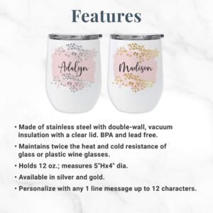 Let's Make Memories Personalized Metallic Leopard Wine Tumblers - 12 Oz. - Made of Stainless Steel - BPA Free - Gold