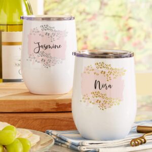 Let's Make Memories Personalized Metallic Leopard Wine Tumblers - 12 Oz. - Made of Stainless Steel - BPA Free - Gold