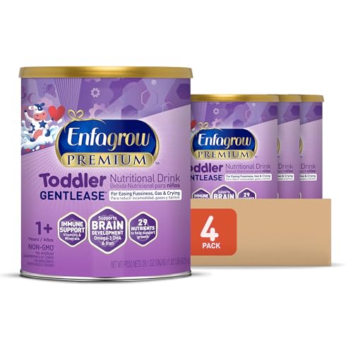 Enfagrow Premium Gentlease Toddler Nutritional Drink, Omega-3 DHA for Brain Support, Prebiotics & Vitamins for Immune Health, Non-GMO, 29.1 Oz Can, Pack of 4, Total 116.4 Oz