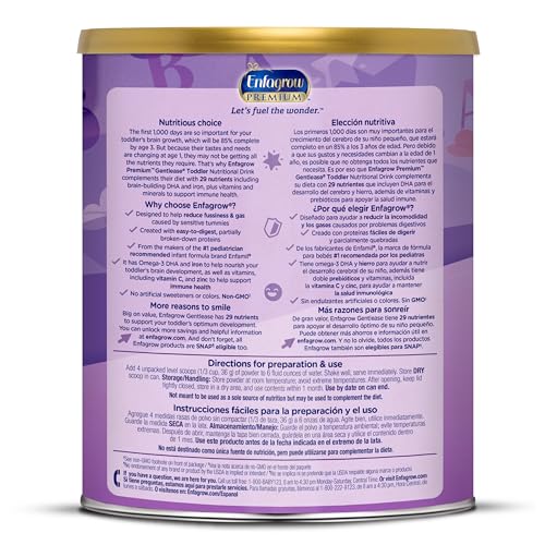 Enfagrow Premium Gentlease Toddler Nutritional Drink, Omega-3 DHA for Brain Support, Prebiotics & Vitamins for Immune Health, Non-GMO, 29.1 Oz Can, Pack of 4, Total 116.4 Oz